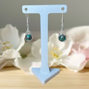 Wire Wrapped Green Chalcedony Earrings